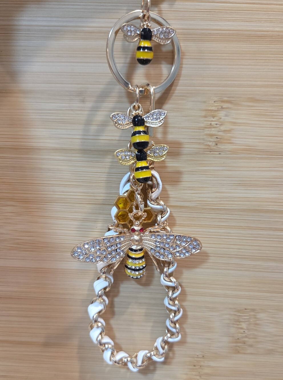 NWT Crystal Rhinestone Bumblebee Honeycomb Bag Charm